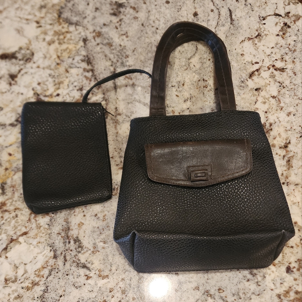 Vintage Liz Claiborne Vintage Black Tote Pebbled Look Attached Chain Purse
